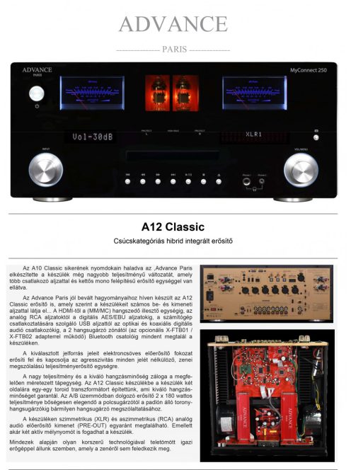 Advance Acoustic Paris A12 Classic hibrid  integrált sztereó erősítő digitális bemenetekkel