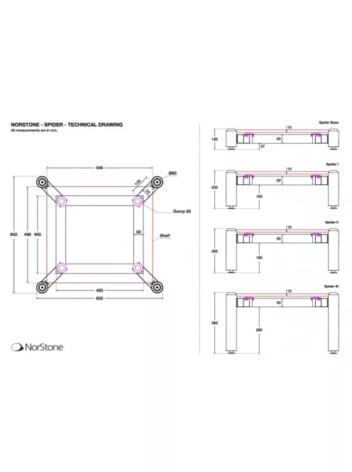 NorStone Spider Base fekete üveg hifi állvány