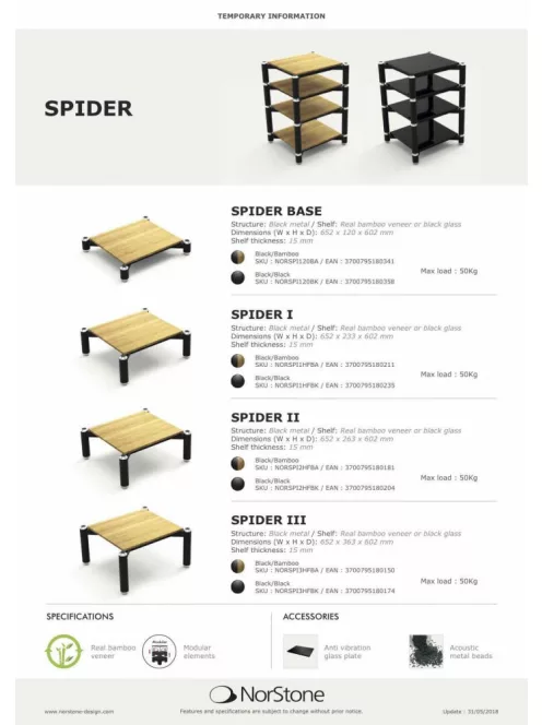 NorStone Spider Base bamboo hifi állvány