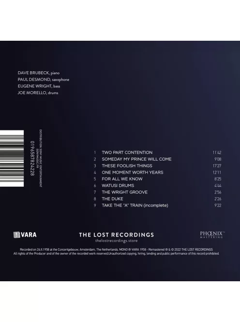 DAVE BRUBECK QUARTET - DEBUT IN THE NETHERLANDS 1958 - audiophile CD lemez