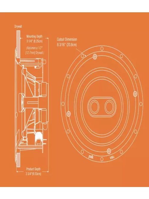 Polk Audio V6S "egy pont sztereó" beépíthető hangszóró