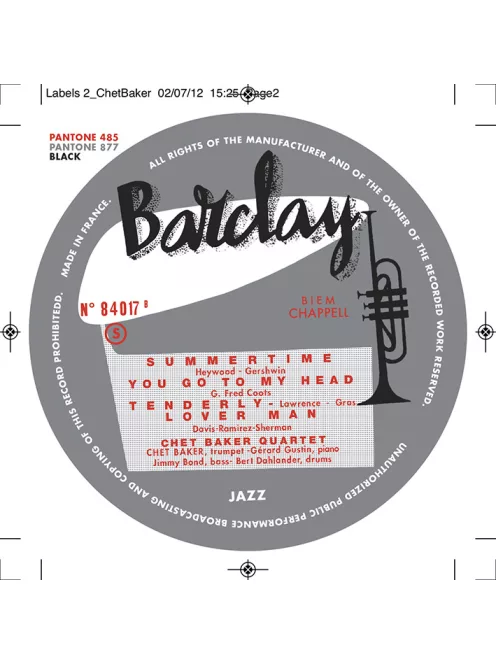 Chet Baker Quartet – Chet Baker in Paris, Vol 2 – Barclay – 1956 LP lemez