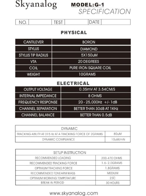 Skyanalog G1 High-End MC hangszedő