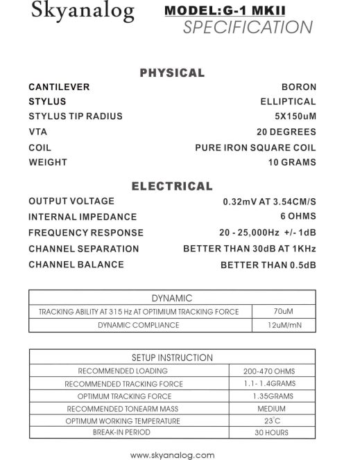 Skyanalog G1 MKII High-End MC hangszedő