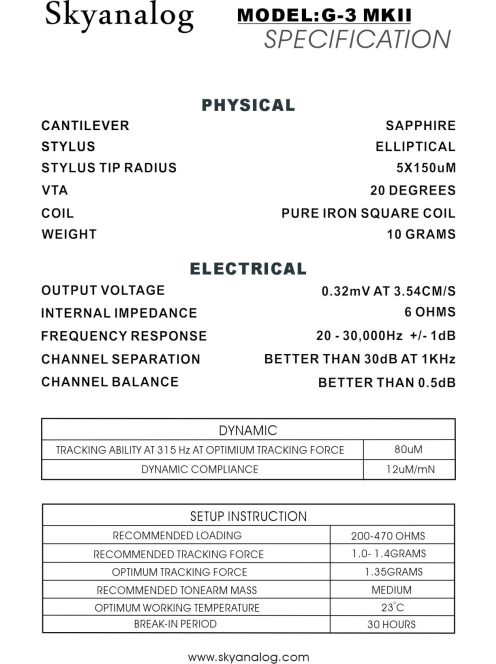 Skyanalog G3 MKII High-End MC hangszedő